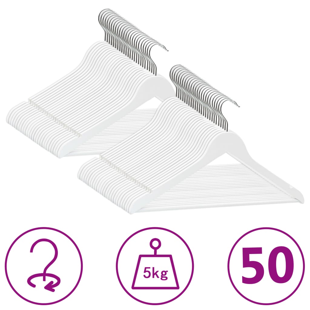 Vidaxl 50-delt tøjbøjle sæt anti-slip hårdttræ hvidt