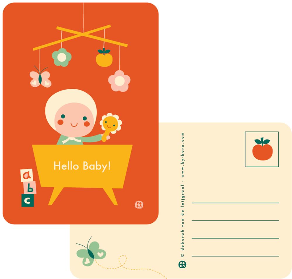 Bora hello baby-bed ansichtkaart