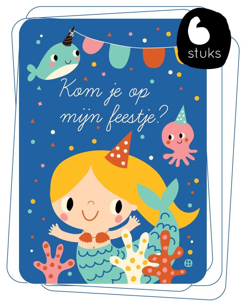 Uitnodiging: 6 kaarten zeemeermin.