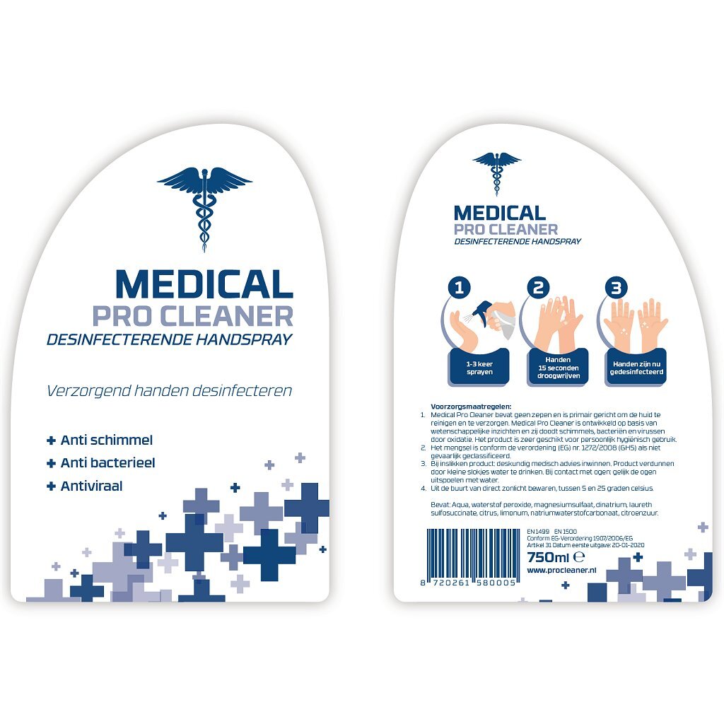 Medical pro cleaner desinfektionsmiddel håndspray 750 ml æske 10 stk