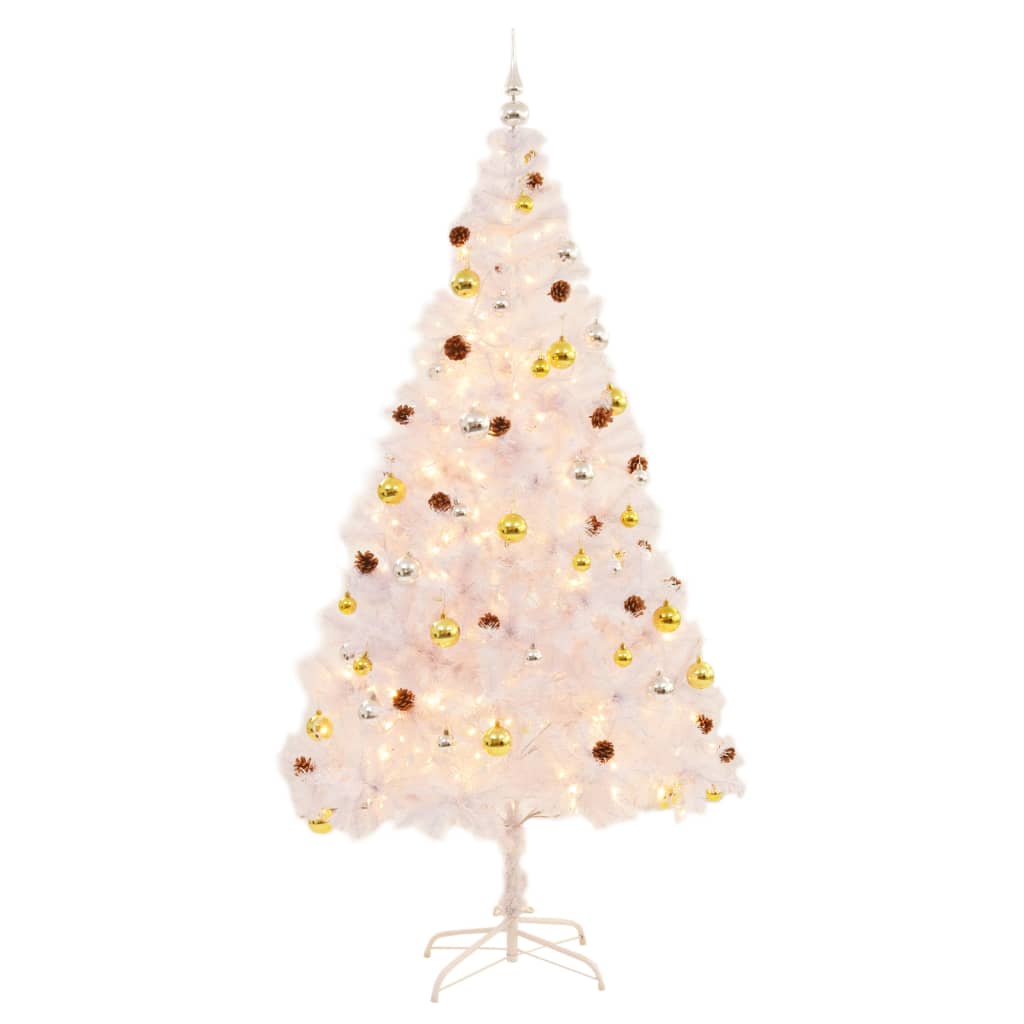 Vidaxl Kunstkerstboom med belysning og julekugler 210 cm hvid