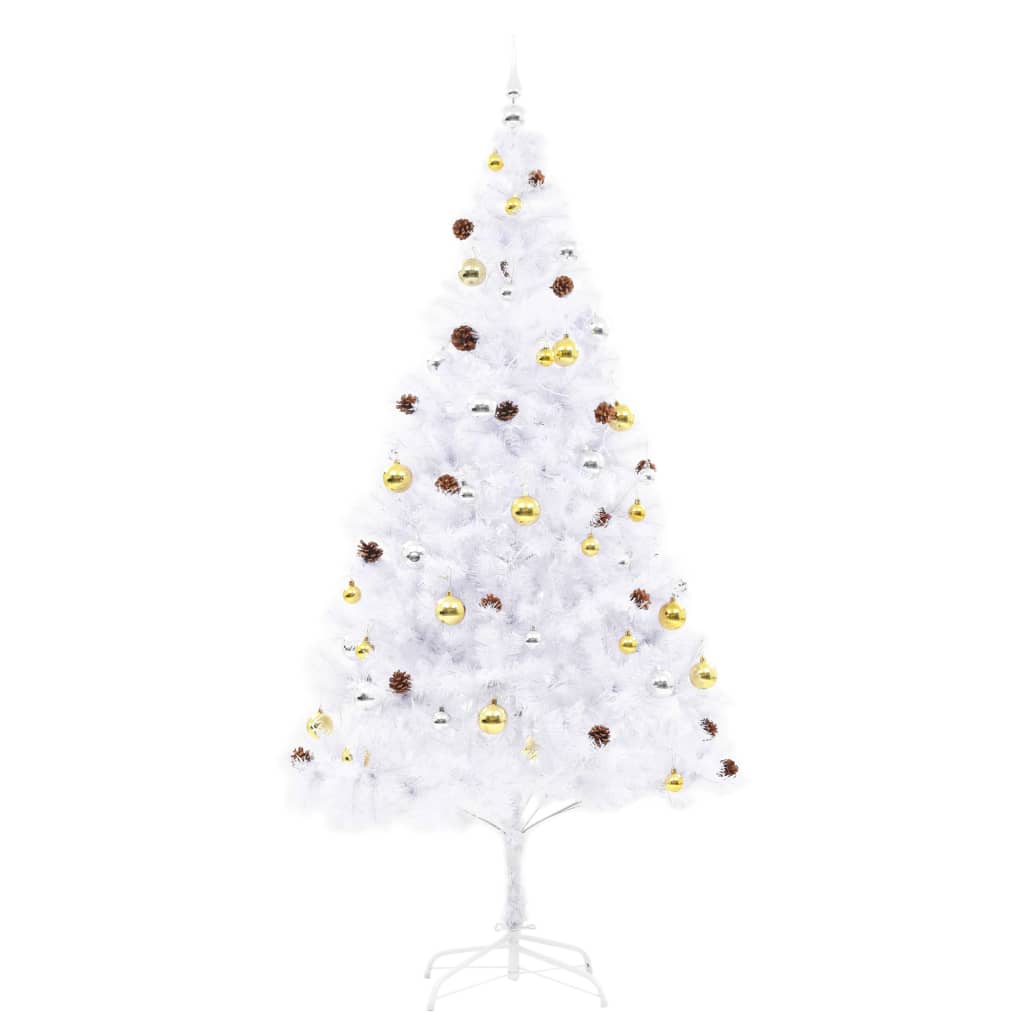 Vidaxl Kunstkerstboom med belysning og julekugler 210 cm hvid