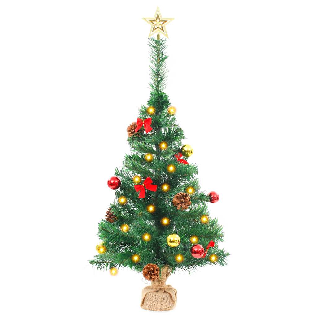Vidaxl Kunstkerstboom med belysning og julekugler 64 cm grøn