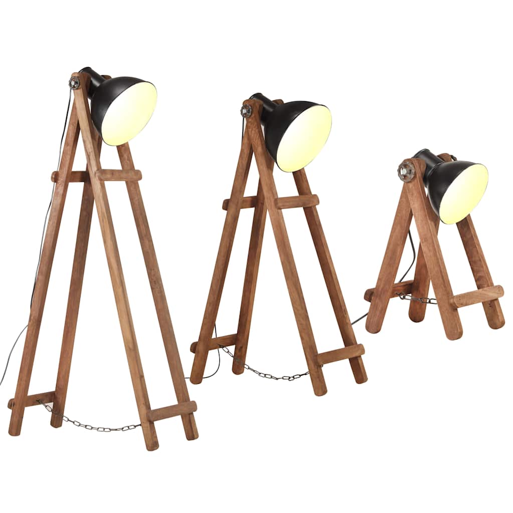 VidaXL gulvlamper 3 stk E27 massiv mangotræ sort