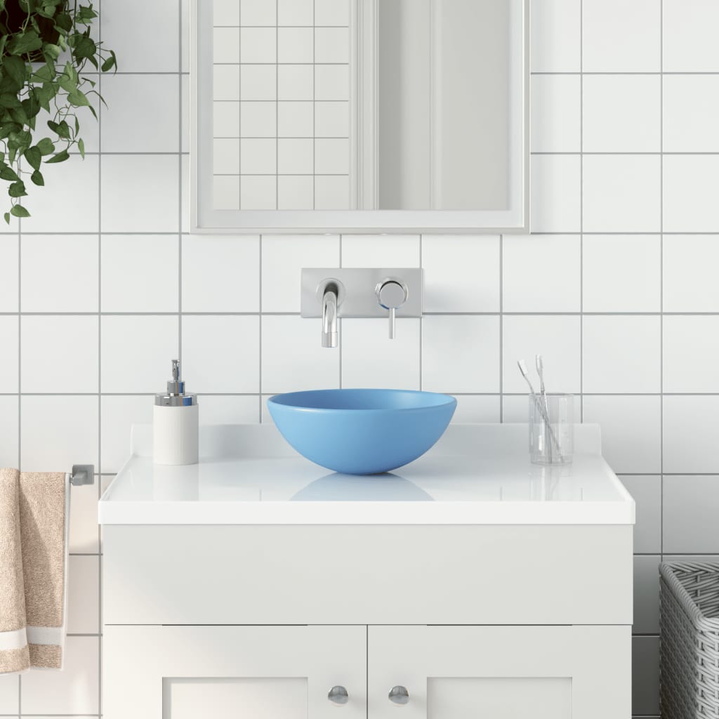 Vidaxl Washbasin rundt keramisk lyseblå