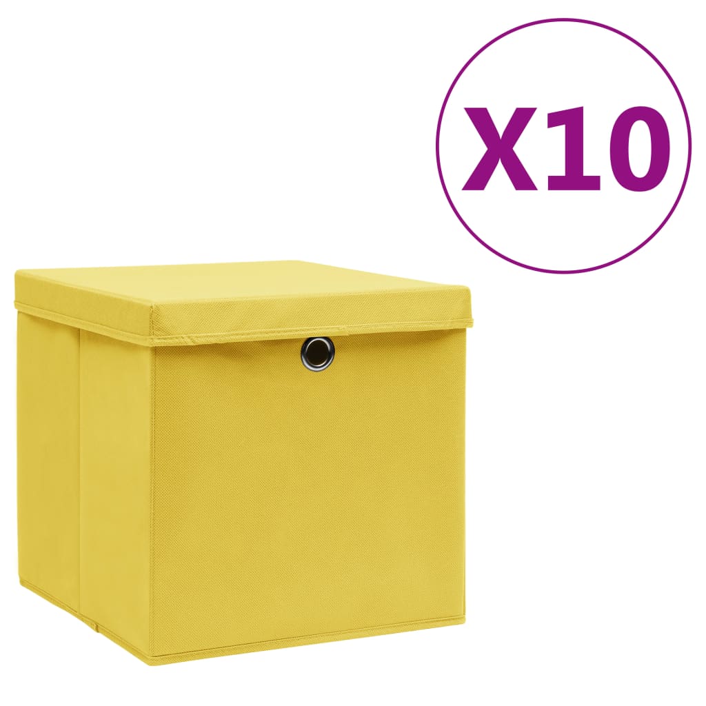 Vidaxl opbevaringsbokse med låg 10 St 28x28x28 cm gul