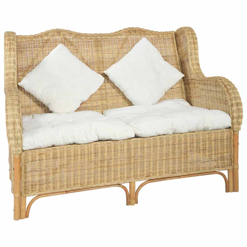 Vidaxl bank 2-zits natuurlijk rattan en linnen