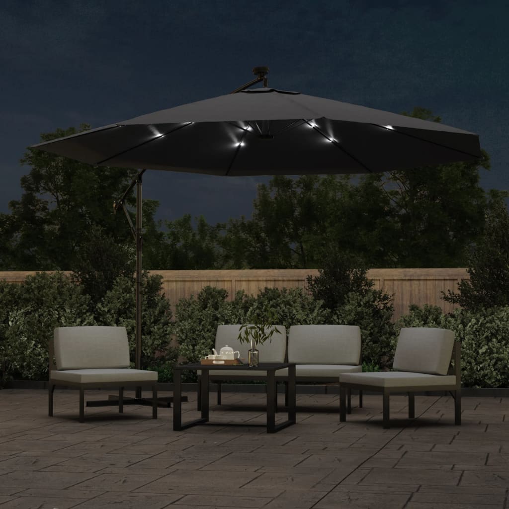 Vidaxl flydende parasol med LED -belysning 350 cm sort