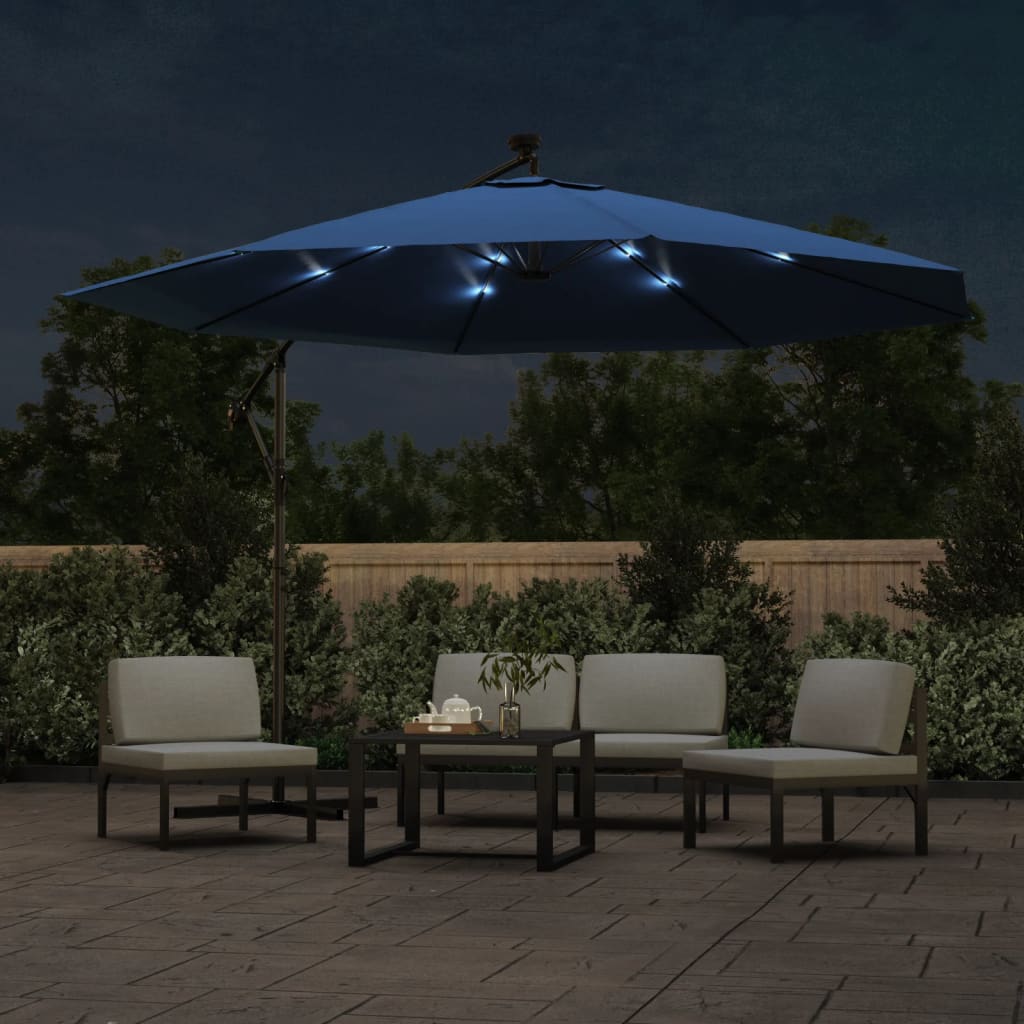 Vidaxl Flydende parasol med LED -belysning 350 cm azurblå