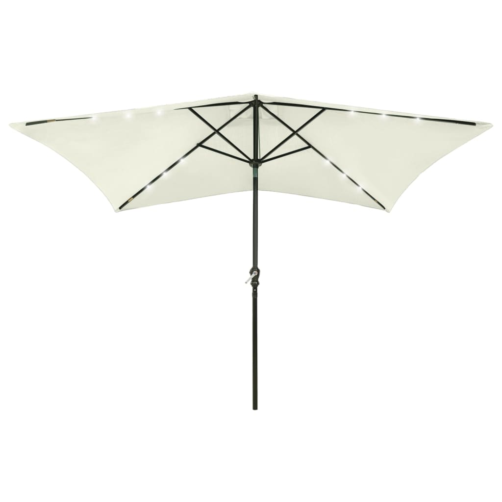 Vidaxl -parasol med lysdioder og stålstang 2x3 m sand