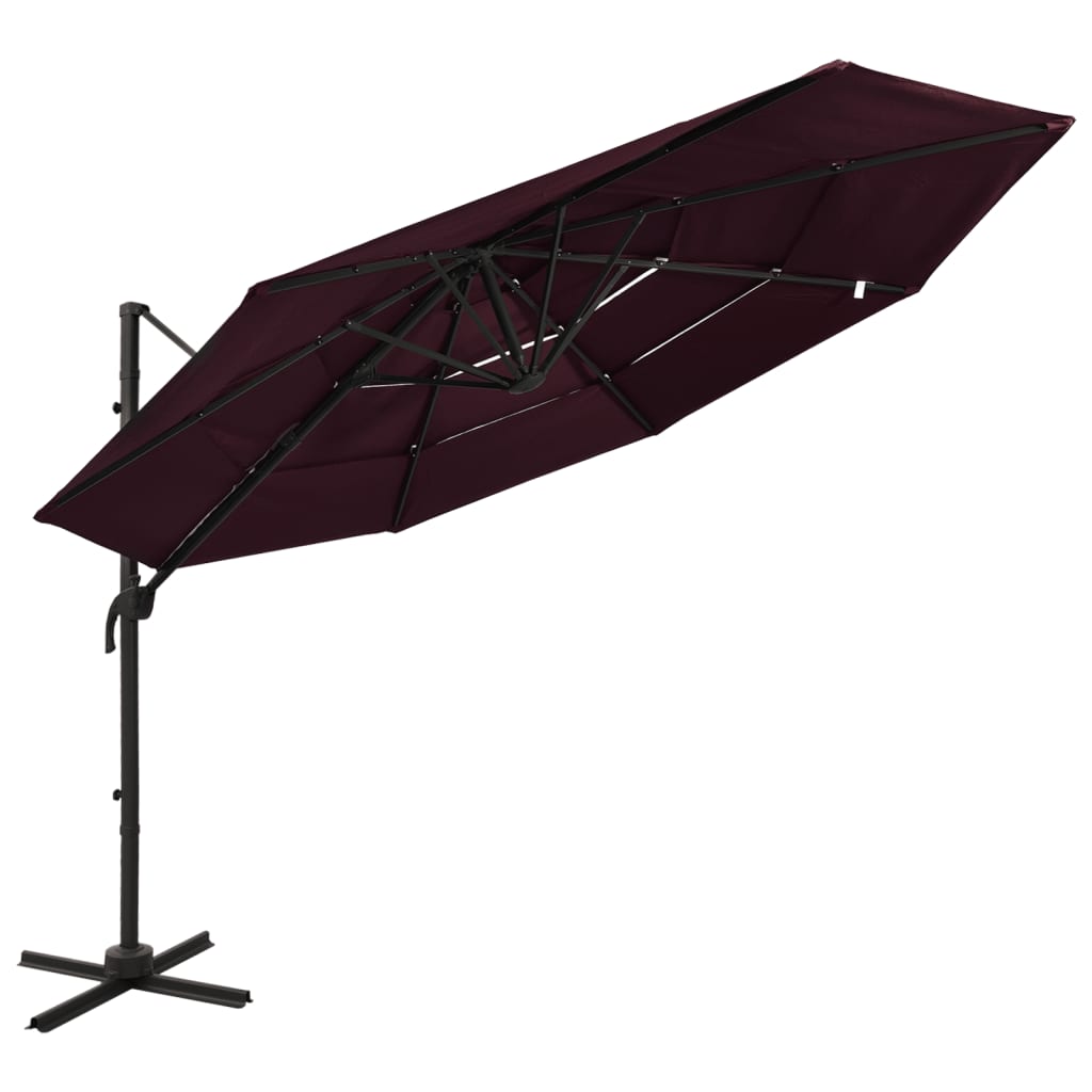 Vidaxl Parasol 4-lags med aluminiumstang 3x3 m Bordeaux rød
