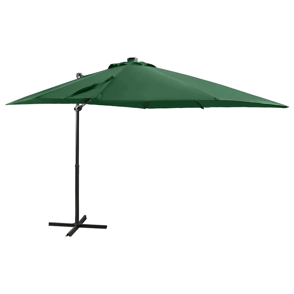 Vidaxl flydende parasol med stang og LED -belysning 250 cm grøn