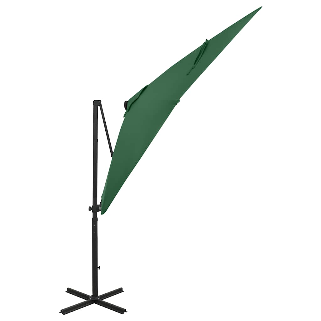Vidaxl flydende parasol med stang og LED -belysning 250 cm grøn