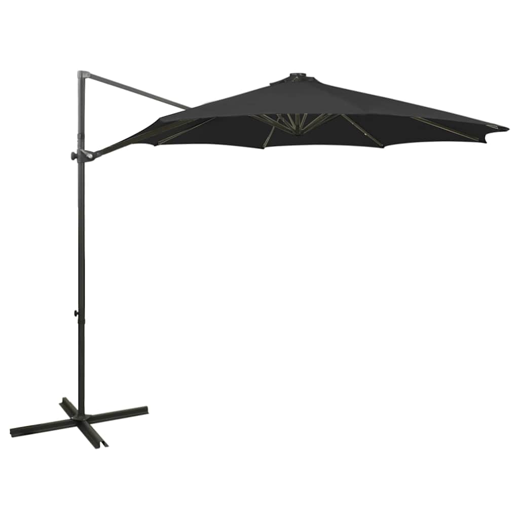 Vidaxl flydende parasol med stang og LED -belysning 300 cm sort