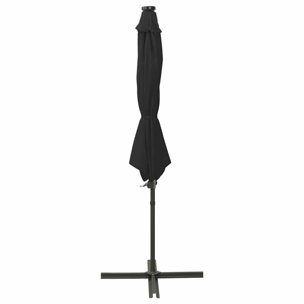 Vidaxl flydende parasol med stang og LED -belysning 300 cm sort