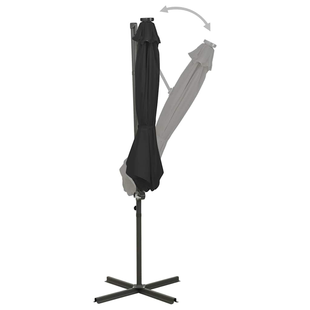 Vidaxl flydende parasol med stang og LED -belysning 300 cm sort
