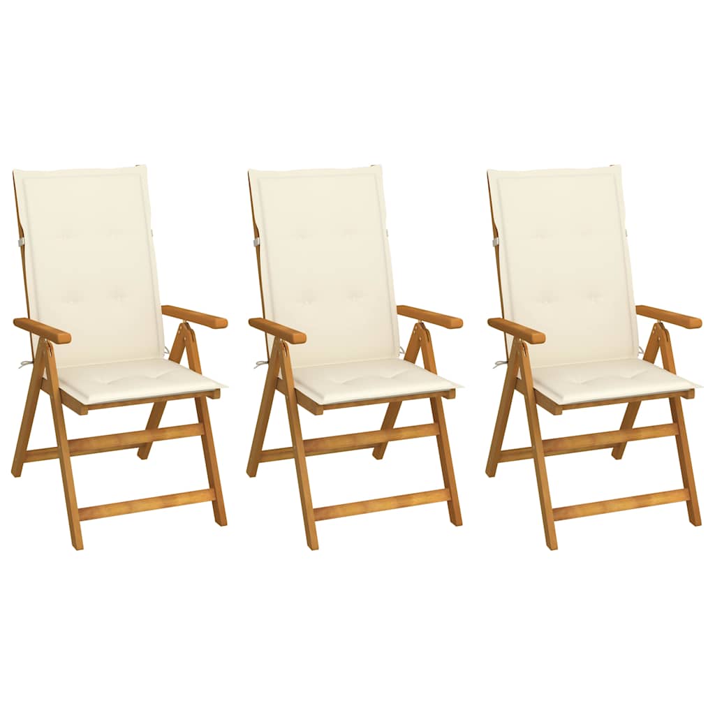Vidaxl tuinstoelen 3 st inklapbaar met kussens massief acaciahout