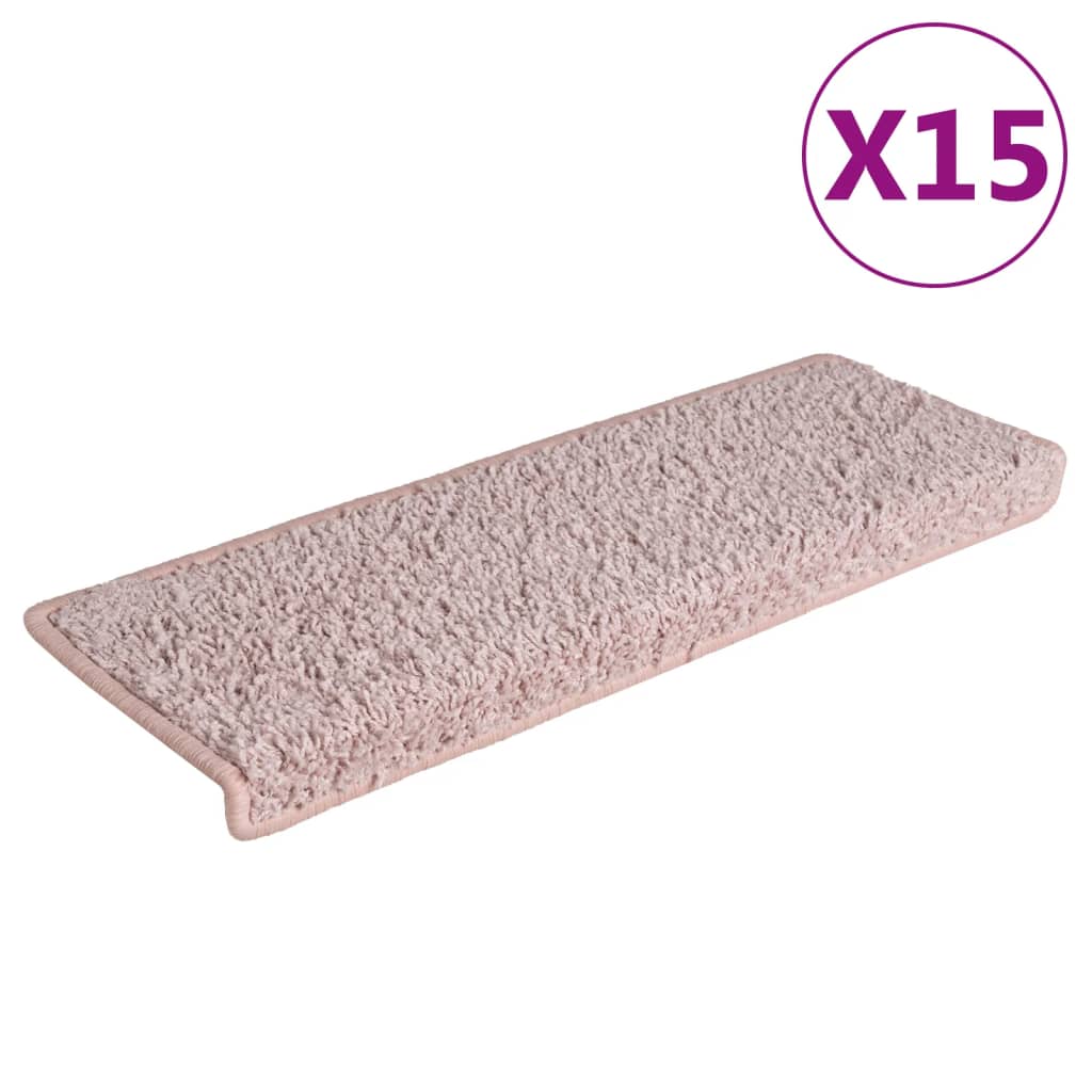 Vidaxx trappemåtter 15 stk 65x21x4 cm lys pink med rektangulær kant
