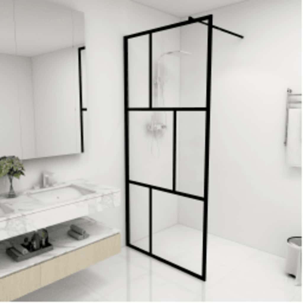 Vidaxl Walk -I brusevæg 90x195 cm hærdet glas sort