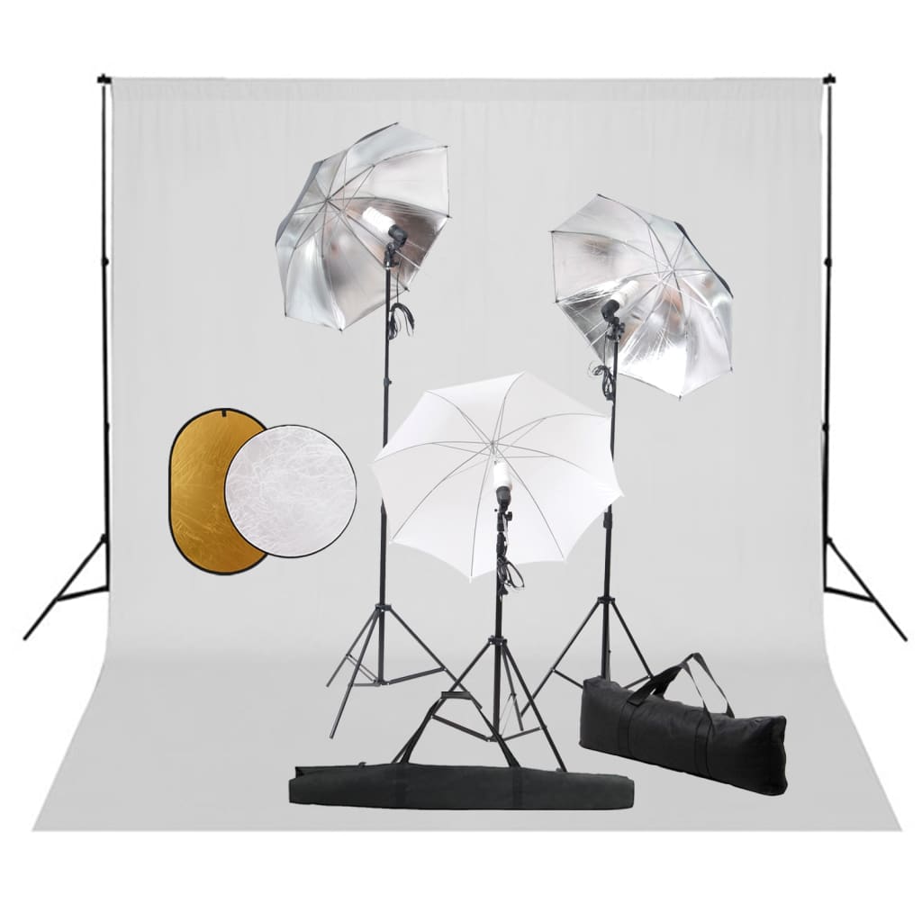 Vidaxl fotostudiesæt med lamper, paraplyer, baggrund og reflektor