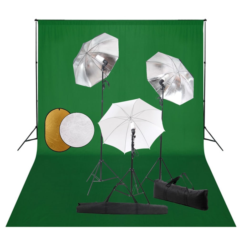 Vidaxl fotostudiesæt med lamper, paraplyer, baggrund og reflektor