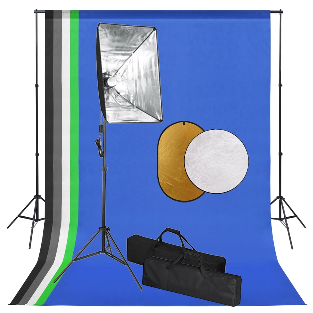 Vidaxxl fotostudiesæt med softbox lys, baggrund og reflektor