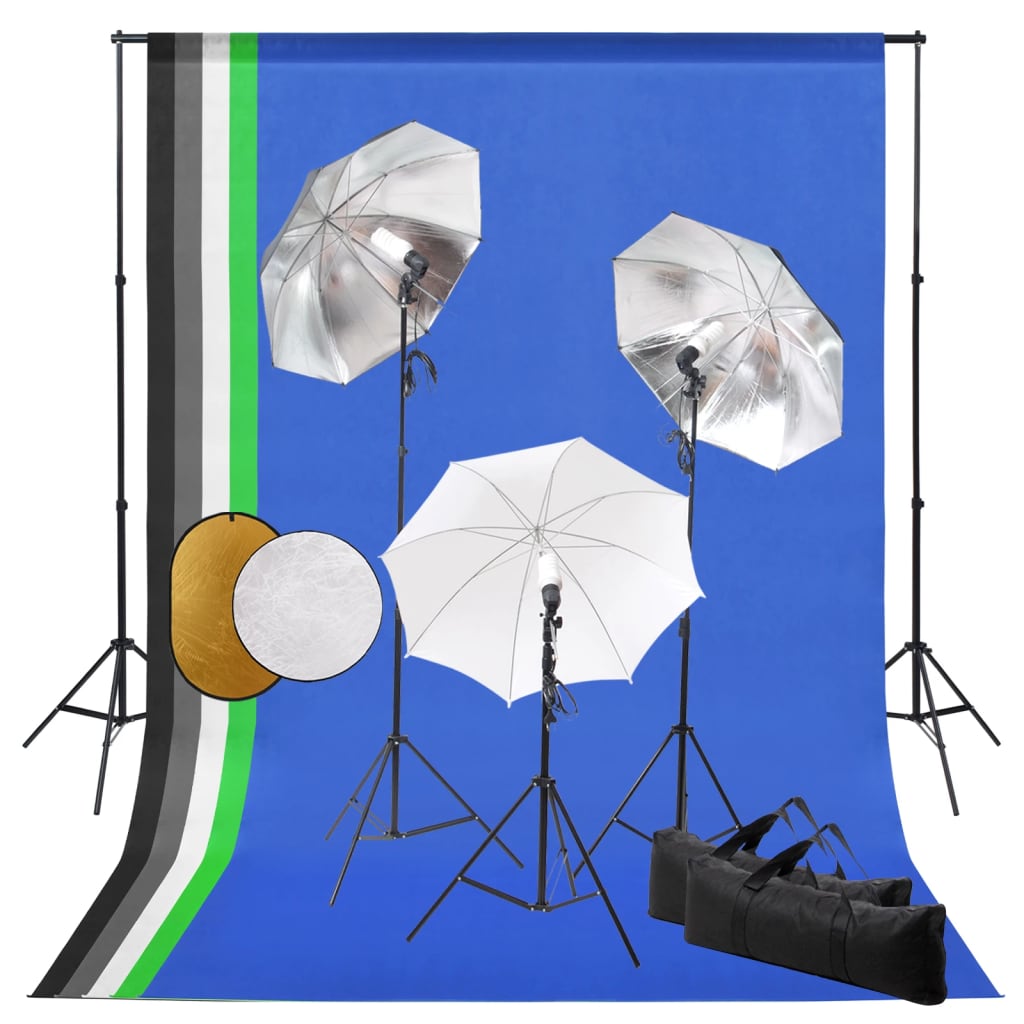 Vidaxl fotostudiesæt med lamper, paraplyer, baggrund og reflektor