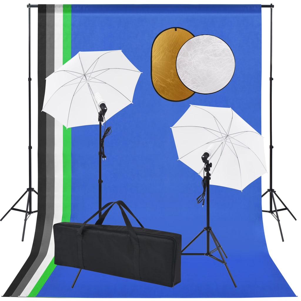 Vidaxl fotostudiesæt med lamper, paraplyer, baggrund og reflektor