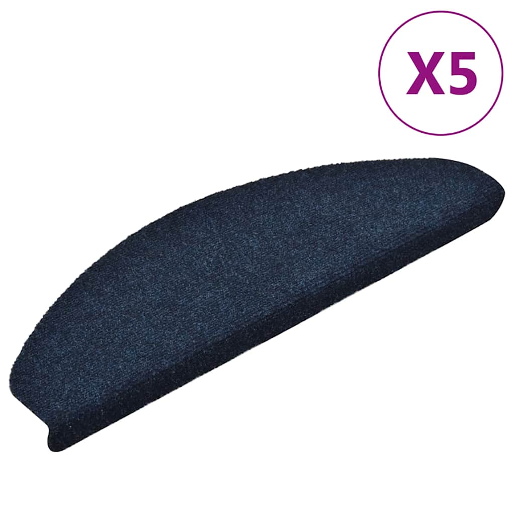 VidaXL trappemåtter selvklæbende 5 stk 65x21x4 cm marineblå halvcirkelformet stor