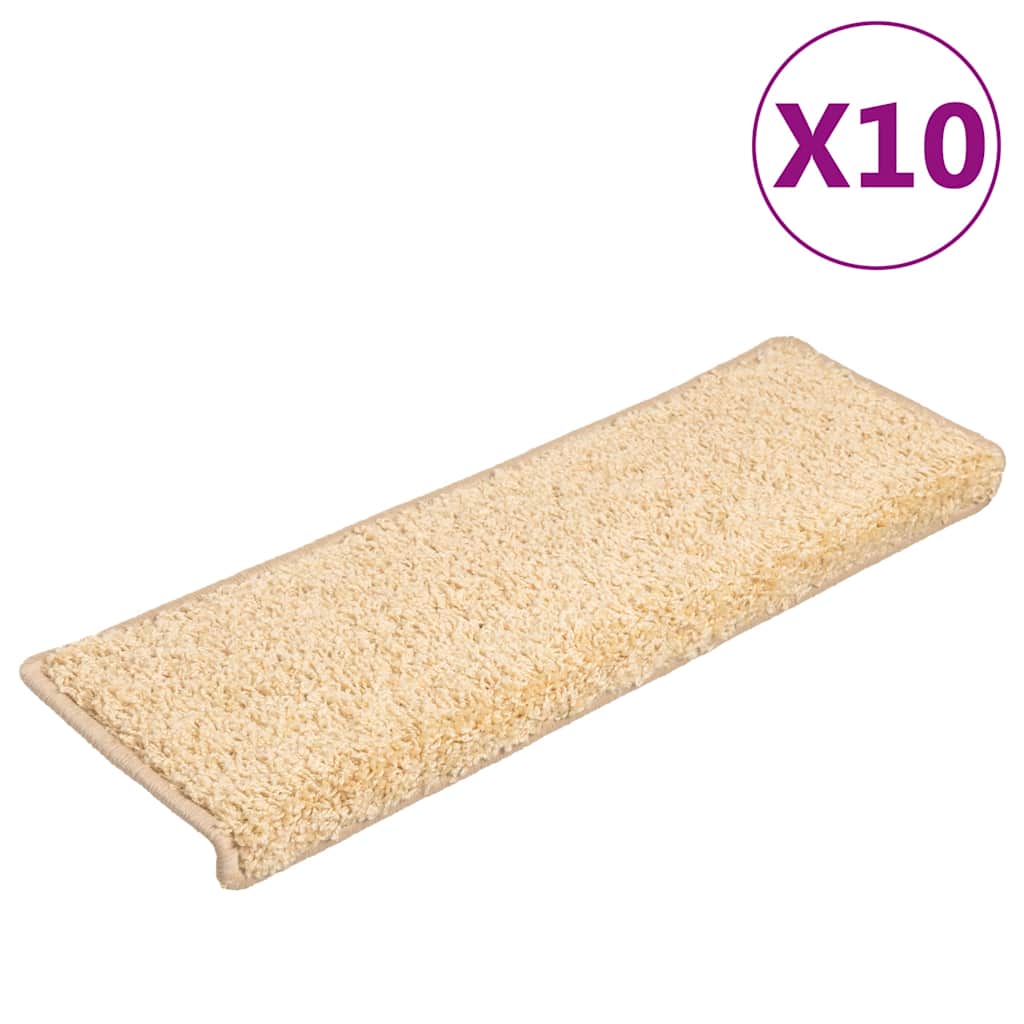 VidaXL trappemåtter 10 stk 65x21x4 cm creme med rektangulær kant