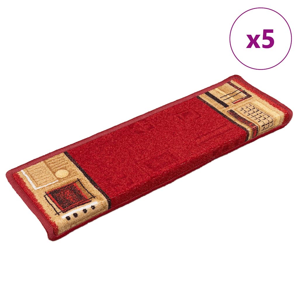 VidaXL trappemåtter selvklæbende 5 stk 65x21x4 cm rød