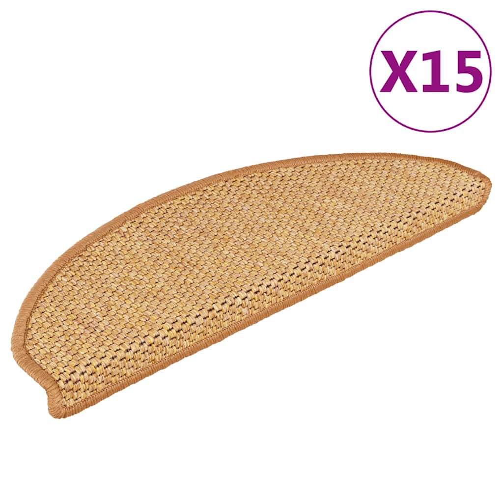 Vidaxl Stair Mats Selvklæbende 15 St. Sisal Look 65x21x4 cm Sisal farvet