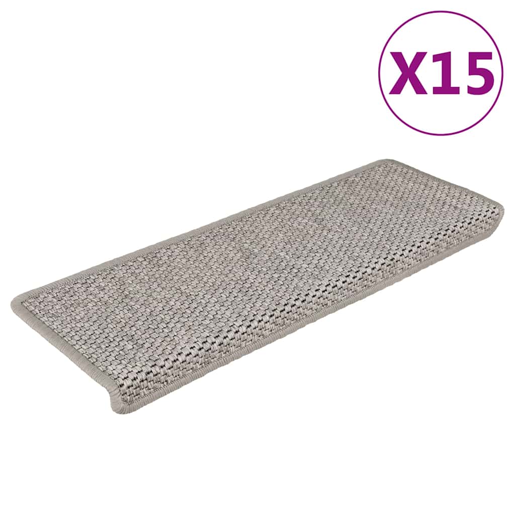 Vidaxl Stair Mats Selvklæbende 15 St. Sisal Look 65x21x4cm sølvfarvet