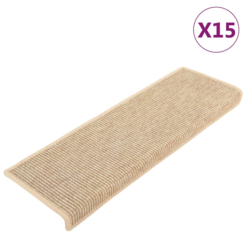 Vidaxx trappemåtter 15 stk 65x21x4 cm lys beige med rektangulær kant