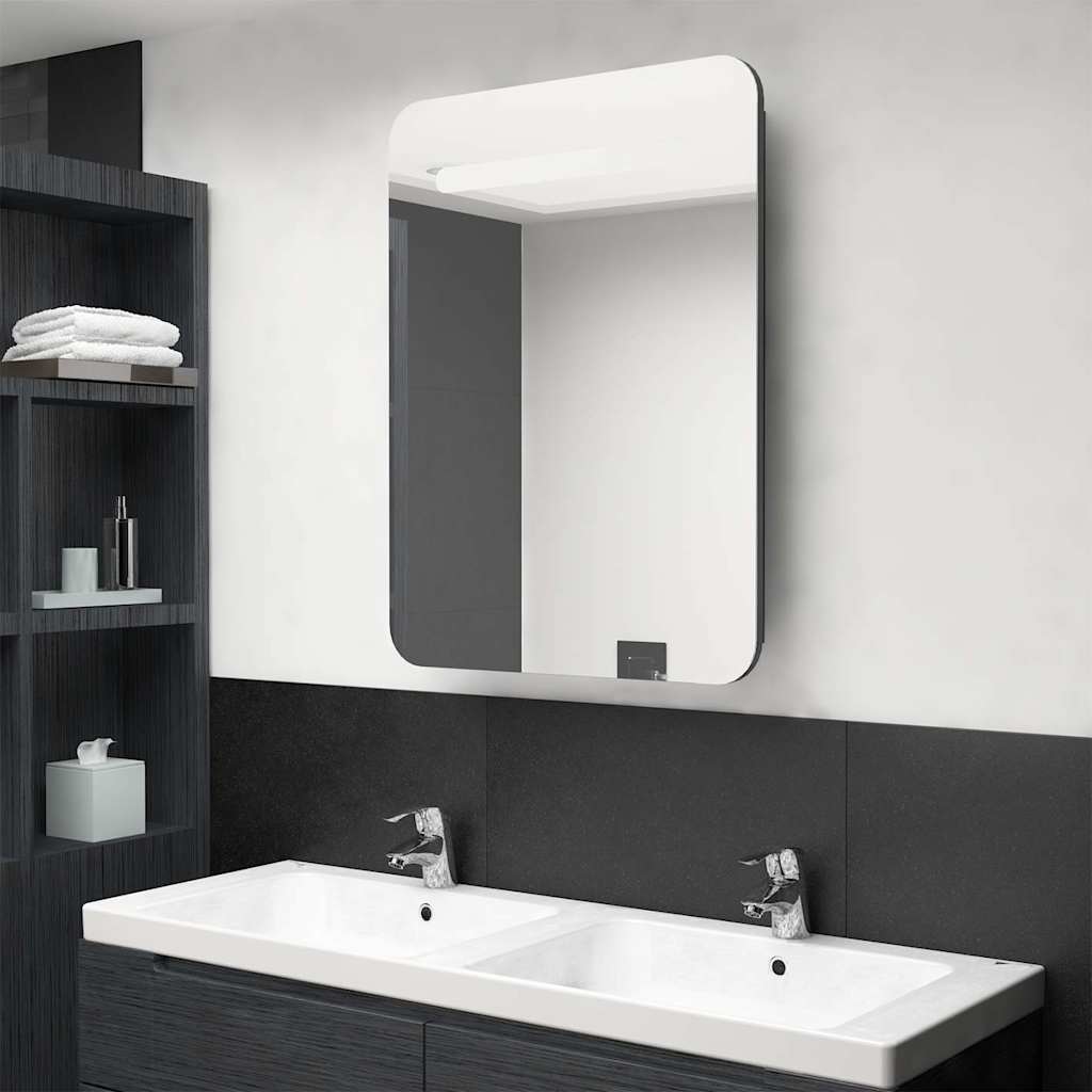 Vidaxl badkamerkast met spiegel en led 60x11x80 cm grijs