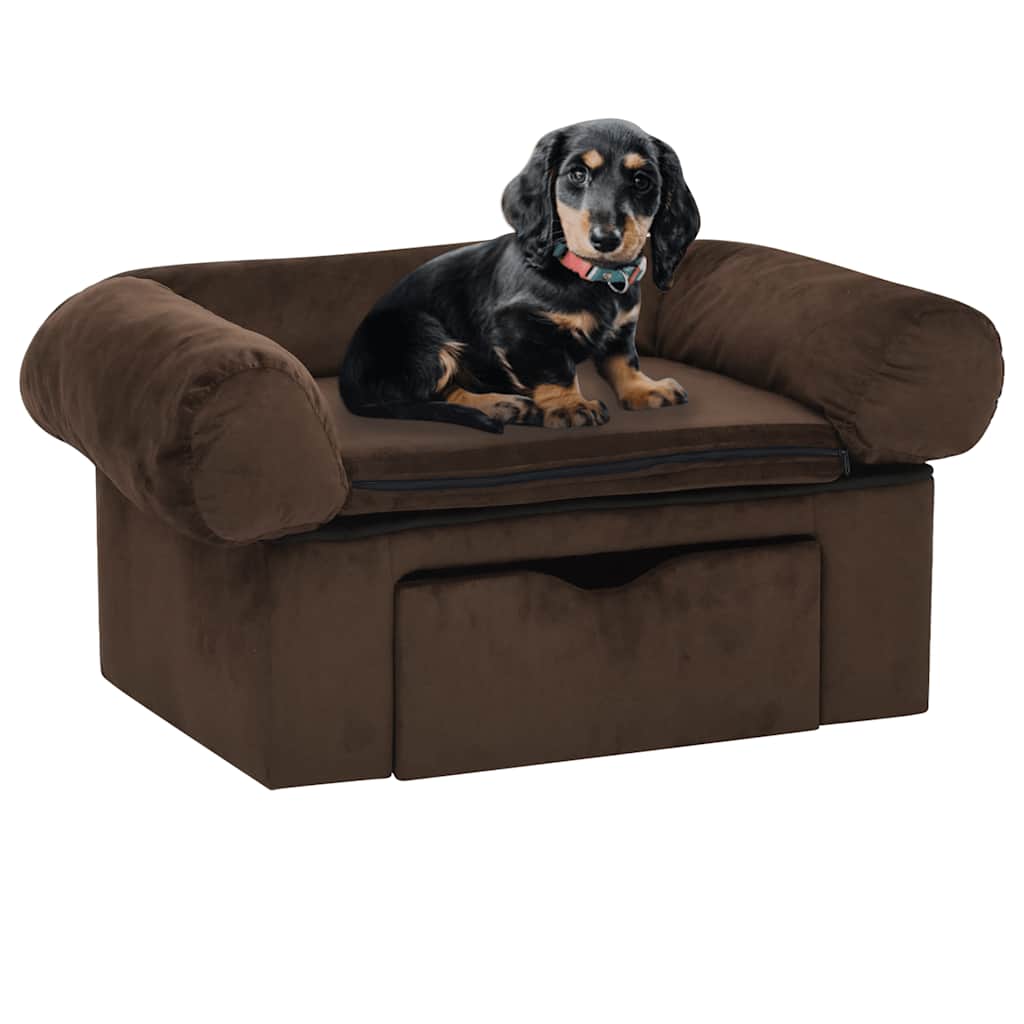 Vidaxxl hundesofa med skuffe 75x50x38 cm plysbrun