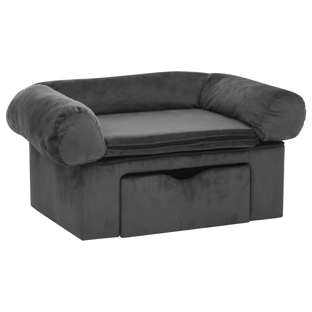Vidaxxl hundesofa med skuffe 75x50x38 cm plys mørkegrå