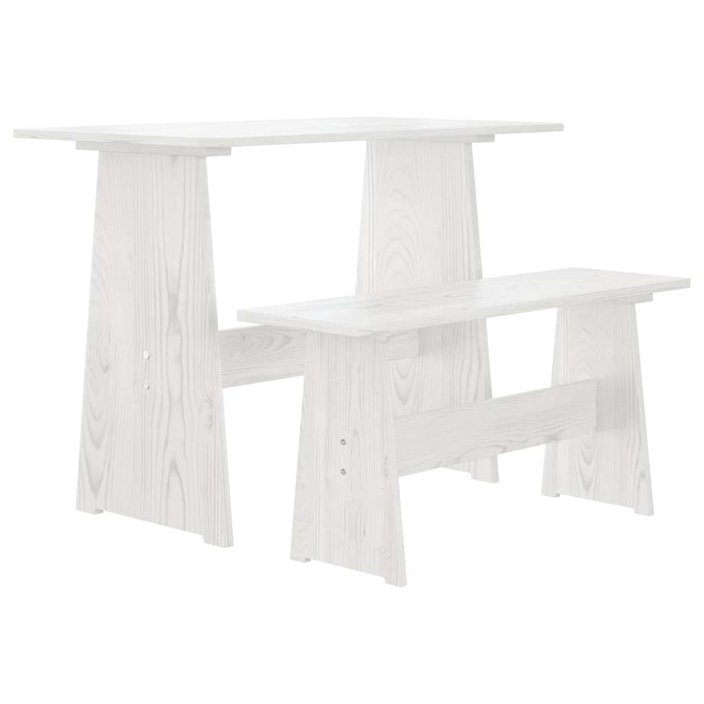 Vidaxl eettafel met bankje reine massief grenenhout wit
