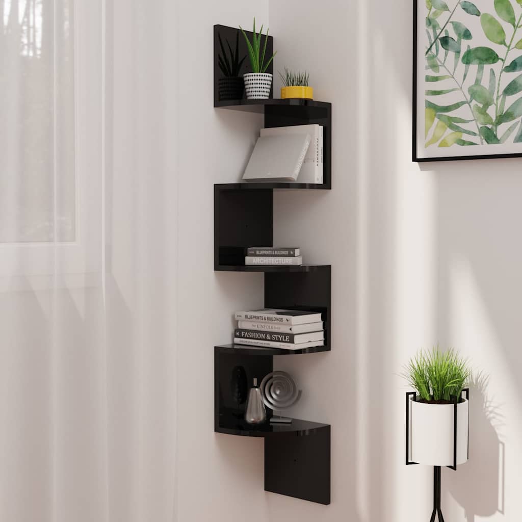 Vidaxl hoekwandschap 19x19x123 cm bewerkt hout hoogglans zwart