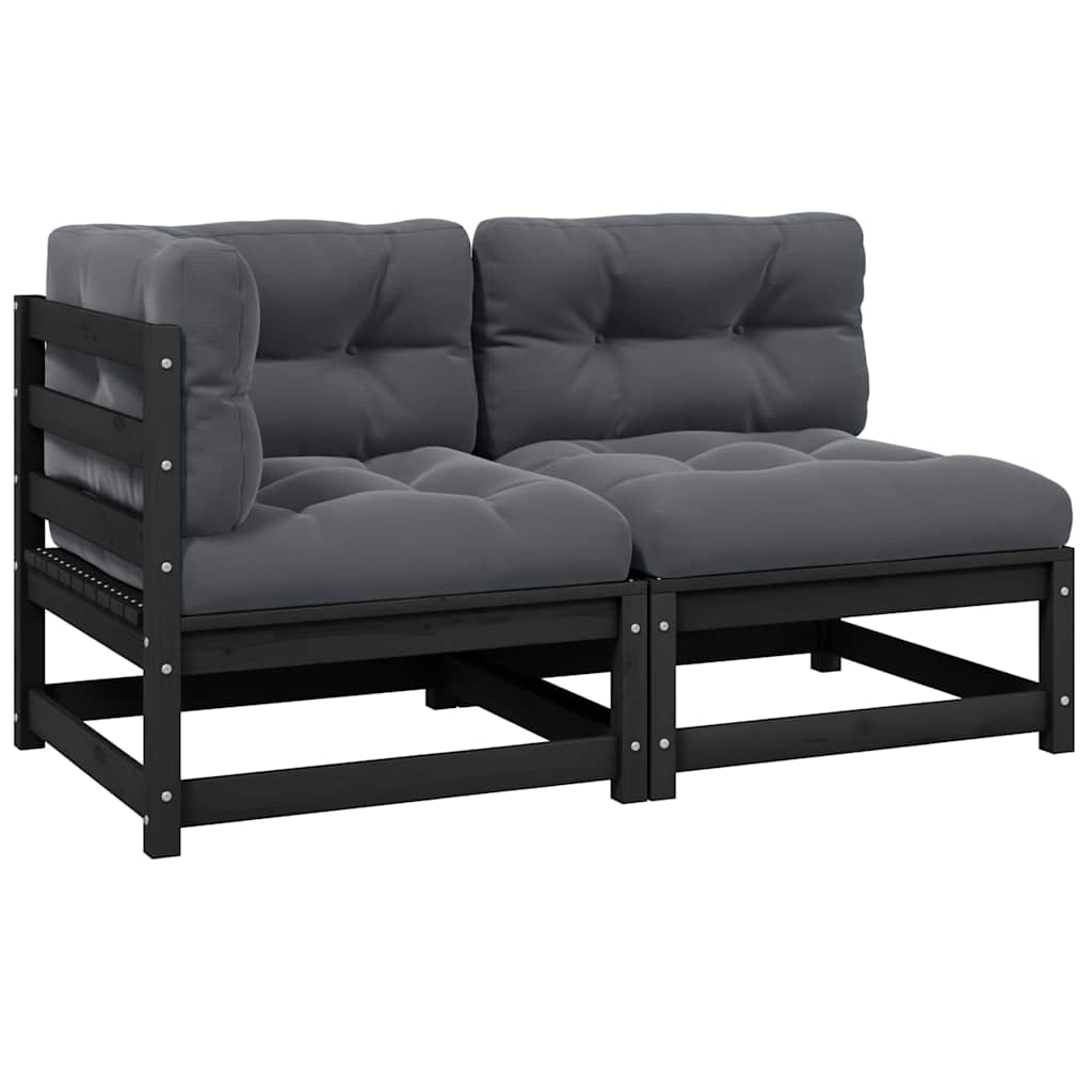 Vidaxl 2-delige loungeset met kussens massief grenenhout zwart