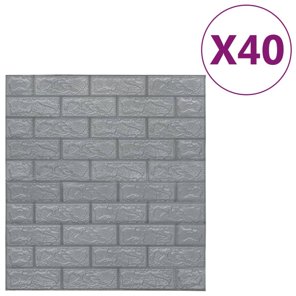 Vidaxl 3d tapet Selvklæbende 40 st mursten antracitfarvet