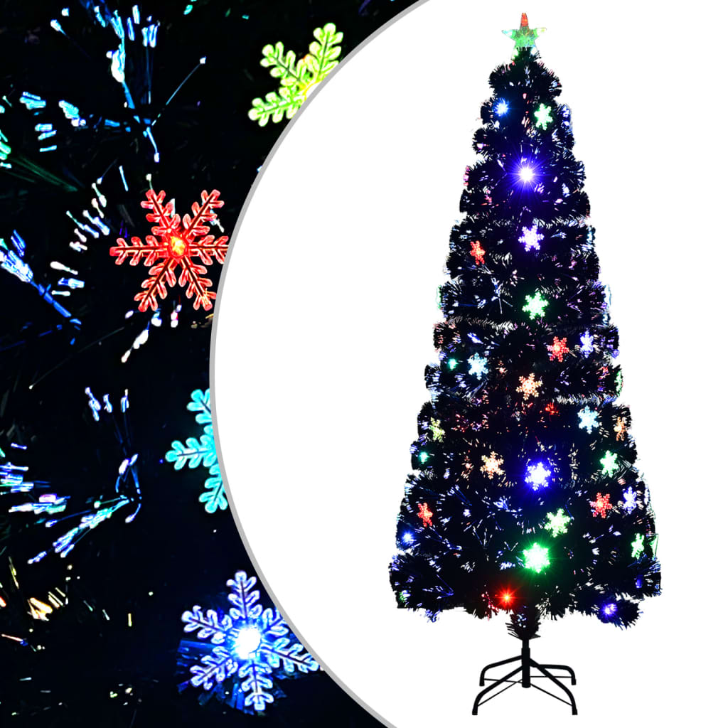 Vidaxl juletræ med LED -sneflager 240 cm fiberoptisk sort