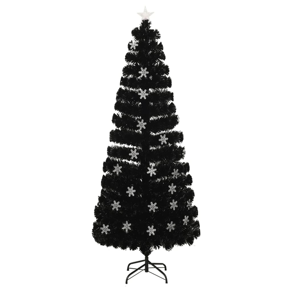 Vidaxl juletræ med LED -sneflager 240 cm fiberoptisk sort