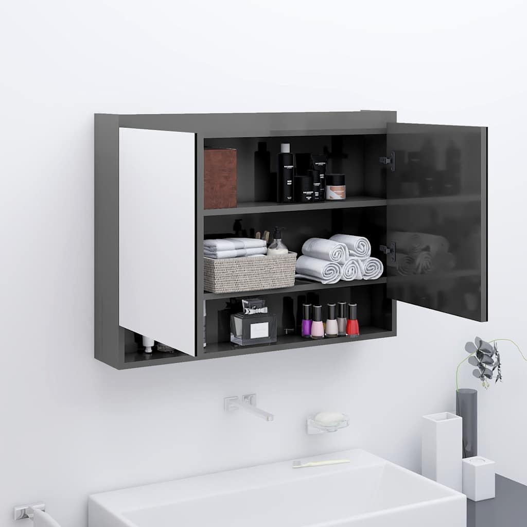 Vidaxl badkamerkast met spiegel 80x15x60 cm mdf glanzend grijs