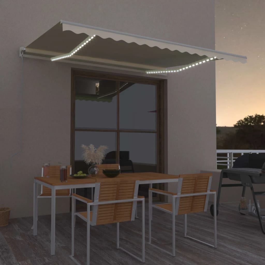 Vidaxl Luifel manuelt kan udvides med LED 450x300 cm creme -farvet