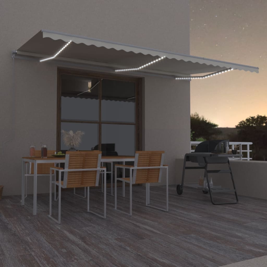 Vidaxl Luifel manuelt kan udvides med LED 600x350 cm creme -farvet