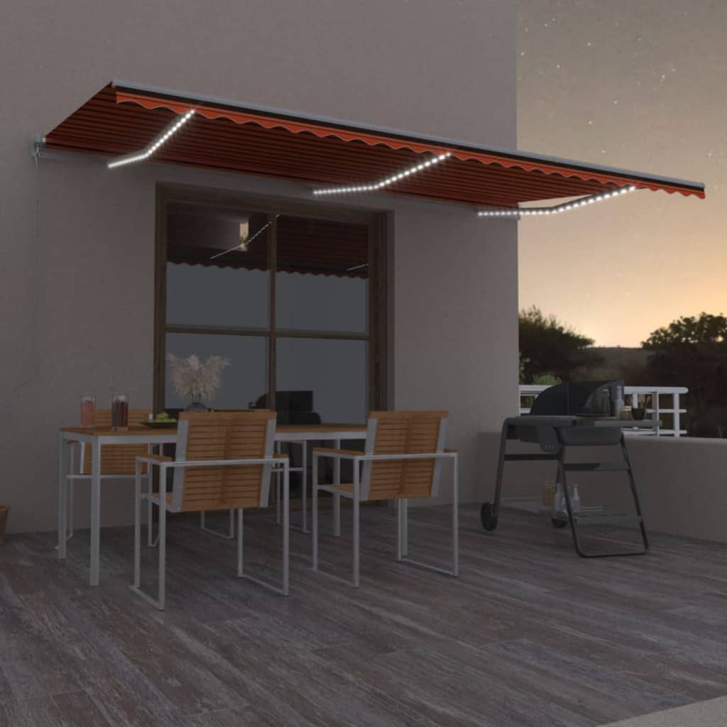 Vidaxl Luifel manuelt kan udvides med LED 600x350 cm orange og brun