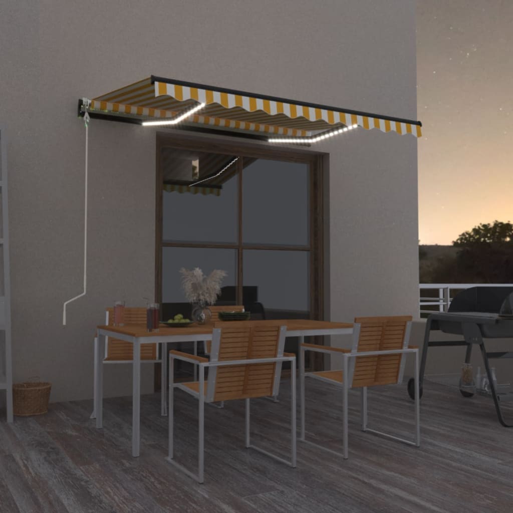 Vidaxl Luifel Automatisk med LED og vindsensor 350x250 cm gul og hvid