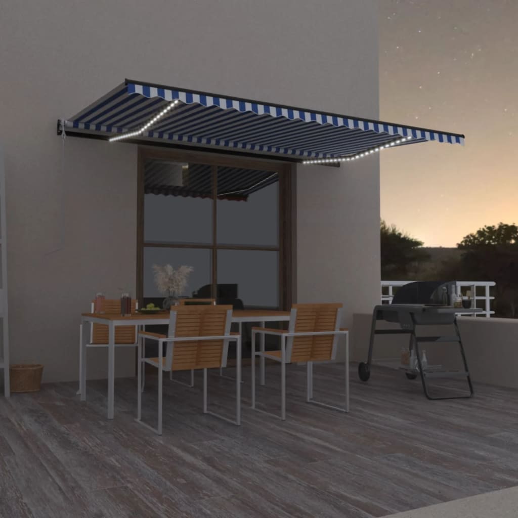 Vidaxl Luifel Automatisk med LED og vindsensor 500x350 cm blå hvid