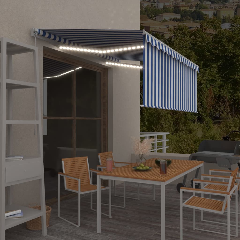 Vidaxx fortelt manuelt udtrækbart rullegardin LED 3x2,5 m blå hvid